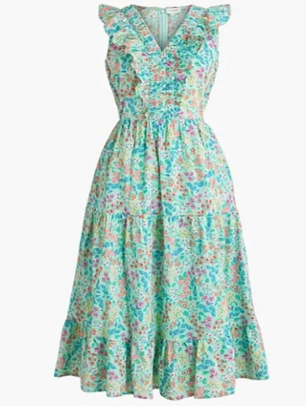 NWT J. Crew Aqua Floral Ruffle-Trim Maxi Dress size 12 - Picture 5 of 6